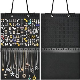 Resim Duvar Montajlı Takı Organizatörü - Siyah Yapay Deri Oval Tasarım, Küpe, Kolye ve Bileklik için Çoklu Bölümlü Depolama - Yer Kazandıran Gardırop, Kapı Dekoru, Noel Hediyesi Fikri, Perforasyonlu Tasarım, Dayanıklı Yapım, Kaliteli İşçilik, Asma Takı Askısı 