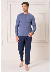 Resim Remsa Erkek Pamuk Uzun Kol Pijama Takımı 4103 İndigo İndigo 
