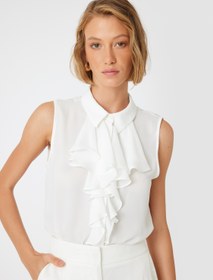 Resim Kolsuz Fırfırlı Gömlek Krep Kumaş 