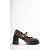 Resim Selin Shoes Lorien Gold Aksesuar ve Ayarlanabilir Toka Detaylı Kadın Ayakkabı- Acı Kahve 