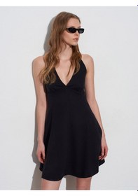 Resim Dilvin 90568 Halter Yaka Denim Mini Elbise-siyah 