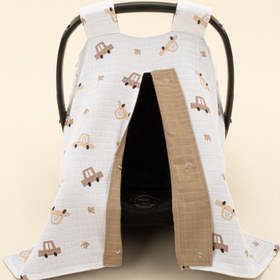 Resim Puset Örtüsü - Çift Taraflı - Toprak Muslin - Kahverengi Arabalar 