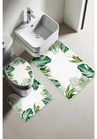 Resim Modern Desenli Dijital Baskı 3 Lü Banyo Paspas Takımı Yıkanabilir Kaymaz Tabanlı Klozet Takımı Klz0028 Renkli 
