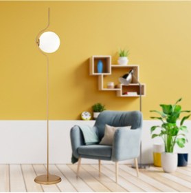 Resim Zeyna Eskitme Boyalı Beyaz Camlı Modern Tasarım Metal Lambader 