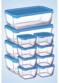 Resim 12 Parça Snowbox Mavi Kapaklı Saklama Kabı Takımı 4 Büyük + 8 Küçük Özel Set 