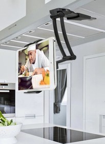 Resim Buffer 360 Derece Dönebilen Mutfak Masaüstü Telefon Tablet Tutucu Ayarlanabilir Esnek Ayaklı Metal Gövdeli 