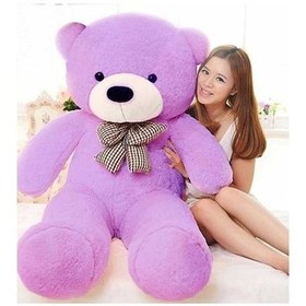 Resim 140 Cm Papyonlu Lila Büyük Ayıcık Peluş Ayı (%100 Yerli) 