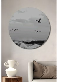 Resim Deniz Kanatları Soyut Sanat Görünümlü Ahşap Tablo Yuvarlak Duvar Tablosu--- 45 X 45 