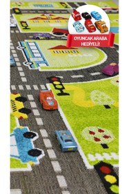 Resim Konfor Halı Anaokulu Kreş Oyun Halısı 3 Boyutlu Dokuma Yeşil Trafik 