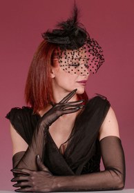 Resim Puantiyeli Gelin Kepi Nikah Şapkası Ve Uzun Tül Gelin Eldiveni Kombin Set 