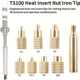 Resim Heat Insert Nut Iron Tip TS100 Lehimleme Demiri Ucu İç Konu Başlığı M2-M8 Pirinç Sıcak Eritme İçe Aktarma Somunu Takımı 