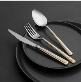 Resim Nehir 89 Parça Milano Altın Kutulu Çatal Kaşık Bıçak Seti Altın - Gümüş 