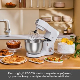 Resim Karaca Multichef Ultra 2000W 7 Litre Stand Mikser Porcelain White (Kıyma Çekme/sucuk-Sosis/içli Köfte Aparatlı) 