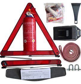 Resim Bilgeden Kırmızı Ekonomik Eva Trafik Seti ve 1 kg Yangın Tüpü 4 Yıl Etiketli Tüvtürk Onaylı Araç Trafik ve İlk Yardım Seti 
