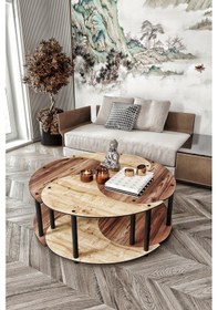 Resim Yin Yang Unıty Serenıty Orta Sehpa 4 Lü Safir Meşe Madran Ceviz-90 Cm Çap Safir 