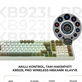 Resim Havit Gamenote KB923L Pro Tri-Mode Kablosuz Mekanik Rgb Oyuncu Klavyesi – LCD Ekranlı 