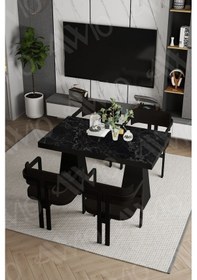 Resim Avvio Veroni Lake Mdf Ayak Tokyo Demonte Sandalye 80x120 Yemek Masası Mutfak Masası 4 Kişilik Siyah Mermer 
