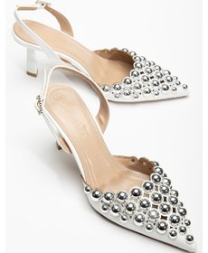 Resim Kadın Topuklu Abiye Ayakkabı Beyaz Trok Detaylı-3693 Beyaz 