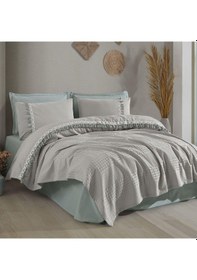 Resim Clasy %100 Pamuk Çift Kişilik Pike Takımı Bohamline Açık Gri 