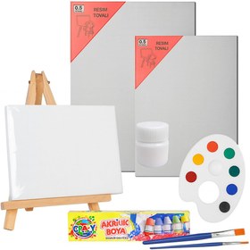Resim Resim Boya Seti Mini Masa Şövalesi, 2 Tuval, Resim Verniği, Akrilik Boya Palet 