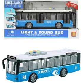 Resim Oyuncak Otobüs Sürtmeli Sesli Işıklı Tek Katlı Otobüs 1:16 27 cm Mavi 