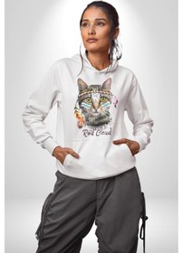 Resim Red Cloud Kedi Hintli Kadın Erkek Beyaz Kapüşonlu Sweatshirt Hoodie Beyaz 