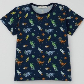 Resim Breeze Erkek Bebek Şortlu Pijama Takımı Uzay Temalı Astronot Dinozor Desenli 9 Ay-3 Yaş, Lacivert 