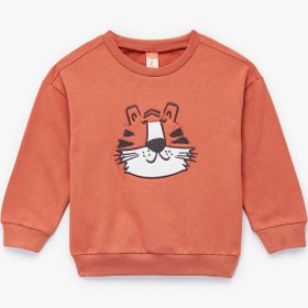 Resim Erkek Bebek Şardonlu Kaplan İşlemeli Uzun Kollu Bisiklet Yaka Sweatshirt 