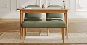 Resim Lyno 77x140 Sabit Yemek Masası Takımı (Roa Bench & 2 Venn Sandalye) - Kadife - Espresso / Koyu 