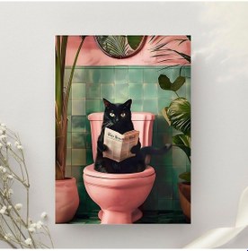 Resim "tuvalette Gazete Okuyan Siyah Kedi Duvar Posteri Eğlenceli Dekoratif Tasarım-çerçevesiz 