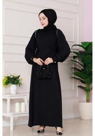 Resim Omuzu Taş Detaylı Rose Elbise-siyah-4773 Siyah 