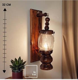 Resim Gregill Rustik Ahşap Duvar Lambası Fener Tasarım Aplik 32 Cm Dekoratif Aydınlatma Duvar Dekorasyonu Ahşap 