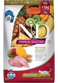 Resim N&D Tropical Selection Düşük Tahıllı Tavuklu Tropikal Meyveli Kısırlaştırılmış Yetişkin Kedi Maması 4 KG + 1 KG 