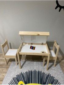 Resim Evci Wood Montessori Ahşap Çocuk Oyun Ve Aktivite Masa Sandalye Seti Yaz-sil Yüzey Ve Sandıklı 