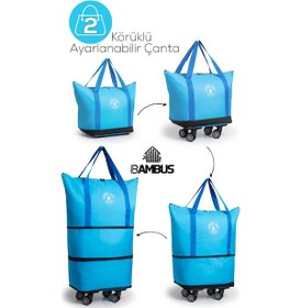 Resim İki Körüklü Demonte Sessiz Tekerlekli Valiz/çanta/bavul Pastel Mavi 