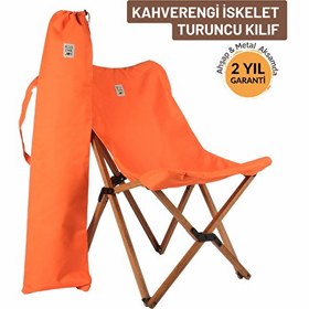 Resim Bag The Joy Ahşap Katlanır Kahverengi İskelet Turuncu Kamp ve Bahçe Sandalyesi 