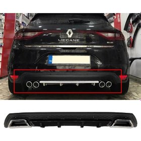 Resim Renault Megane Uyumlu 4 Hb Siyah Difüzör Çiftli Kare Egzoz Görünümlü D Tip Difizör 