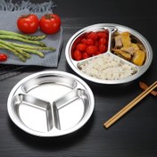 Resim 1 adet Paslanmaz Çelik Bölünmüş Yemek Tabağı, Paslanmaz Çelik Bölünmüş Tepsi, Yemek Atıştırmalık Tabağı, 3 Bölme İle, Partiler, Hazırlık Yemekleri, Kamp, Mutfak ve Restoran Malzemeleri, Sofra Aksesuarları için Çok Uygun 