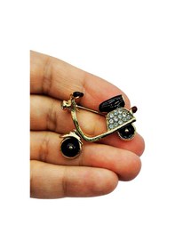 Resim Kristal Taşlı Scooter Tasarımlı Broş Altın Renk Şık Retro Motor Figürlü Aksesuar Siyah 