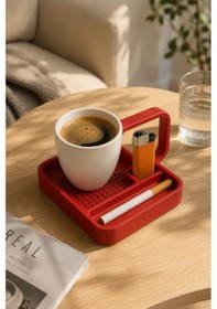 Resim Kahve Sunum Tepsisi Çok Bölmeli Masa Üstü Organizer Kupa Fincan Standı Pla 12.5x11x7 Cm Kırmızı 