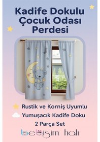 Resim Bebek Çocuk Odası Çift Kanatlı Fon Perde Anne Yavru Geyik Desenli 