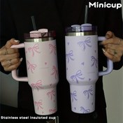 Resim 1 adet Büyük Yay Deseni, 40oz-14oz Büyük Kapasite ile Tutma Saplı Araba Bardağı, Buz Çizgi Bardağı, Seyahat Bardağı, Paslanmaz Çelik İzoleli ve Soğuk Bardak, Kahve Bardağı, Seyahat, Okul, Ofis, Açık Hava, Spor Salonu, Aile Sahne, Kadın Gençlik Hediyesi, Tatil Hediyesi, Doğum Günü Hediyesi İçerir 