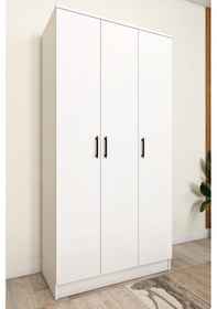Resim Ases Mobilya Ases Asl644 Geniş Gardırop 3 Kapaklı Elbise Dolabı Siyah Kulplu Beyaz Ve Safir Meşe Beyaz 