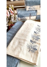 Resim Nurpak Çeyizlik 2.li Set Lüks 50x90cm. %100 Pamuk El,yüz Havlusu Özel Hediyelik Ambalajda Mavi 