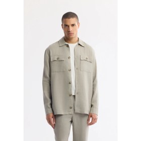 Resim AVVA Erkek Gri Klasik Yaka %100 Keten Comfort Fit Gömlek Ceket A51Y2087 