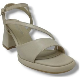 Resim Erbay 402-25 Deri Anatomik Kalın Topuklu Kadın Sandalet Krem 