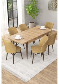 Resim Arel Meşe 80x132 Açılabilir Mdf Masa Yemek Odası Takımı, Mutfak Takımı 6 Adet Sandalye Meşe Masa - 6 Cappuccino - Meşe Ayak 