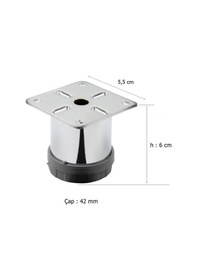 Resim 4 Adet Mobilya Ayağı Metal 6 Cm Alttan Ayarlı 42 Mm Krom Ayak 