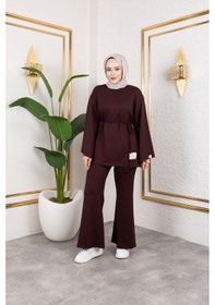 Resim Nevayla Moda Mevsimlik Modal Kumaş Takım - T114 Kahverengi 