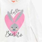 Resim Kız Bebek Bonito Tavşan Baskılı Tişört Uzun Kollu Bisiklet Yaka Pamuklu 